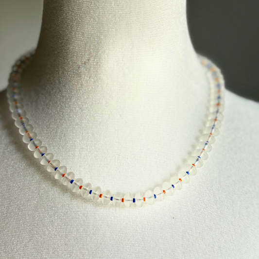 GAME DAY Frosted Matte White Rondelle Beads with Orange and Blue