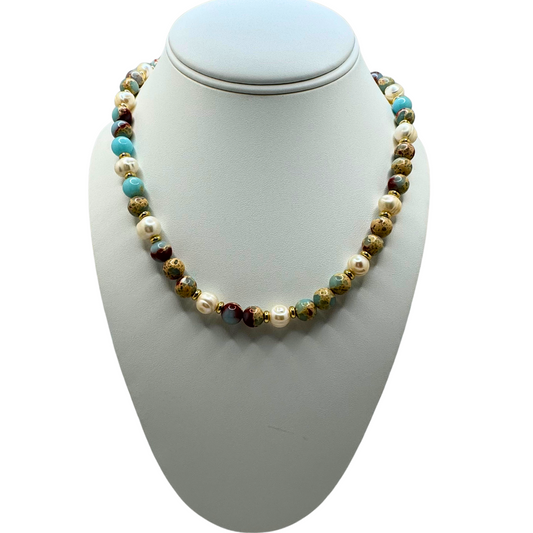 Jasper, Pearl and Gold Necklace