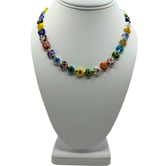 Millefiori Flower Heart Necklace