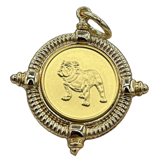 Bulldog Coin Pendant in Gold with a Gold Bezel