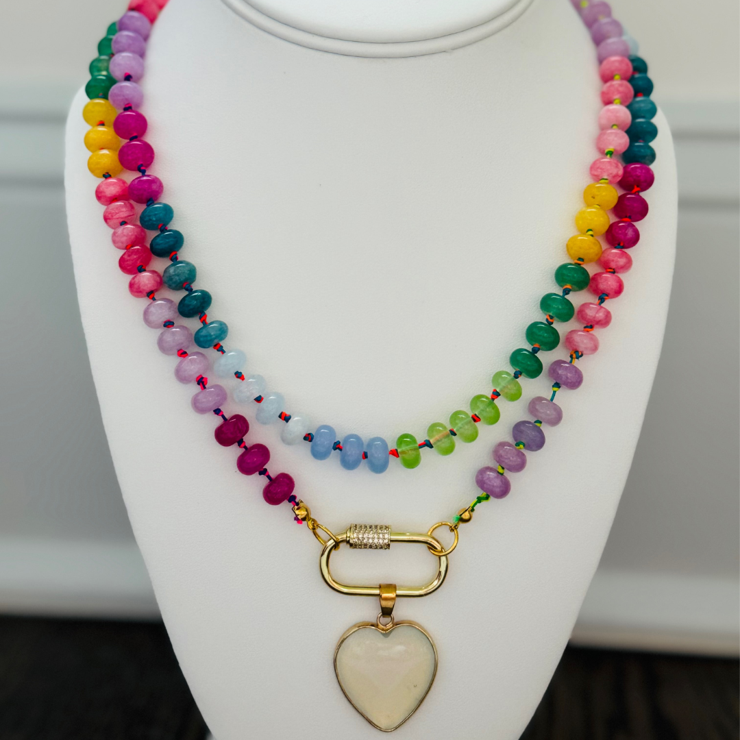 Rainbow Double Loop Necklace with Opal Heart Charm