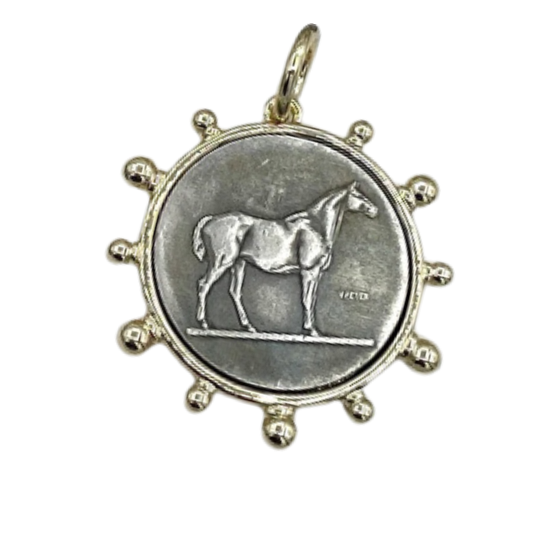 French Horse Coin Pendant in Burnished Silver and Gold