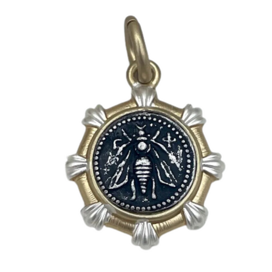 Brass and Silver French Bee Coin Pendant